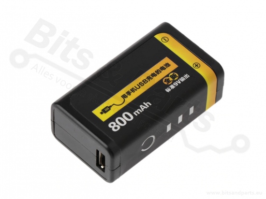 Battery 9V/6F22 800mAh LiPo rechargeable with USB